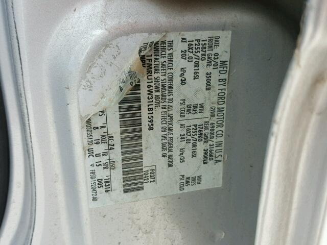 1FMRU16W31LB15958 - 2001 FORD EXPEDITION GRAY photo 10