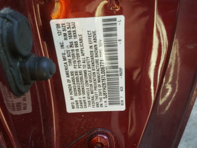 5J6YH28787L006771 - 2007 HONDA ELEMENT EX MAROON photo 10