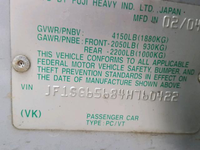 JF1SG65684H760422 - 2004 SUBARU FORESTER 2 SILVER photo 10
