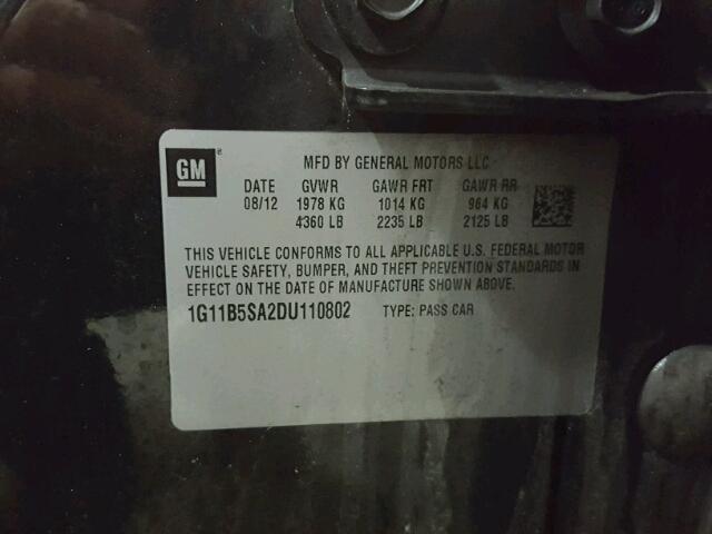1G11B5SA2DU110802 - 2013 CHEVROLET MALIBU LS შავი ფოტო 10