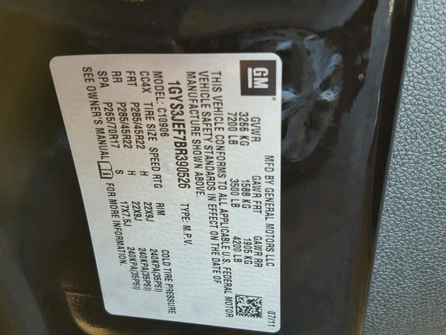 1GYS3JEF7BR390526 - 2011 CADILLAC ESCALADE E BLACK photo 10