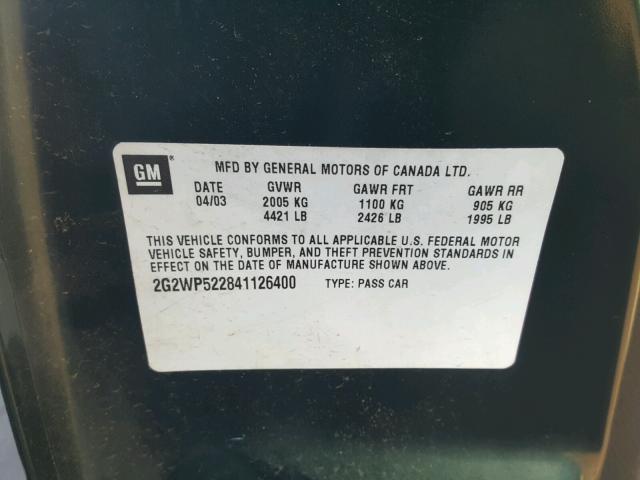 2G2WP522841126400 - 2004 PONTIAC GRAND PRIX GREEN photo 10