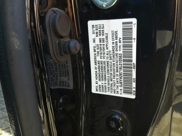 5J6YH28716L010563 - 2006 HONDA ELEMENT EX BLACK photo 10