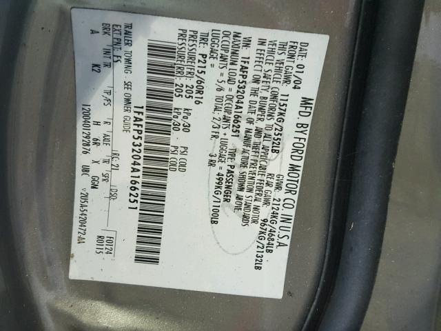 1FAFP53204A166251 - 2004 FORD TAURUS SE GRAY photo 10