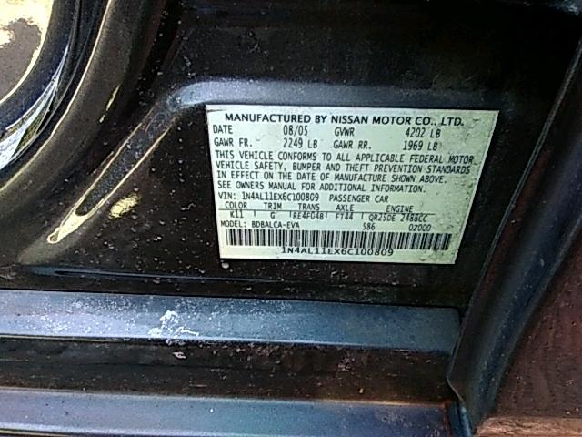 1N4AL11EX6C100809 - 2006 NISSAN ALTIMA S GRAY photo 10