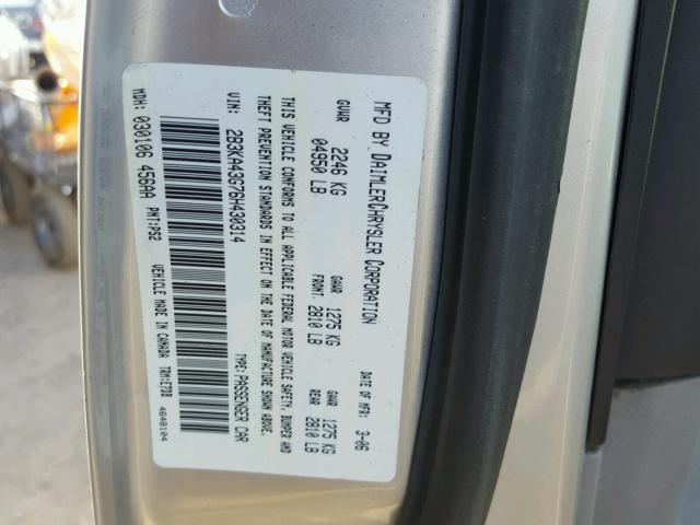 2B3KA43G76H430314 - 2006 DODGE CHARGER SE SILVER photo 10