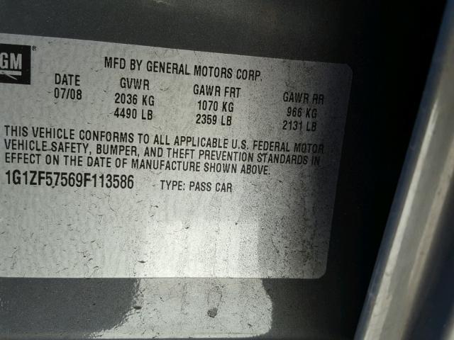 1G1ZF57569F113586 - 2009 CHEVROLET MALIBU HYB 灰色 照片 10