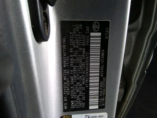 4T1BE32K86U695612 - 2006 TOYOTA CAMRY LE SILVER photo 10