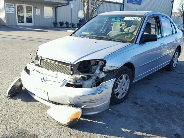 1HGES16552L009515 - 2002 HONDA CIVIC LX SILVER photo 2