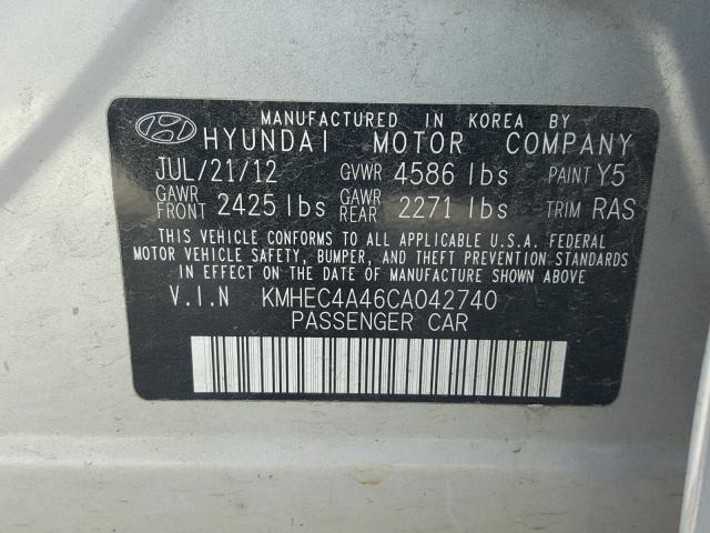 KMHEC4A46CA042740 - 2012 HYUNDAI SONATA HYB SILVER photo 10