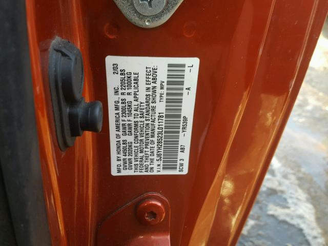 5J6YH28523L011781 - 2003 HONDA ELEMENT EX ORANGE photo 10