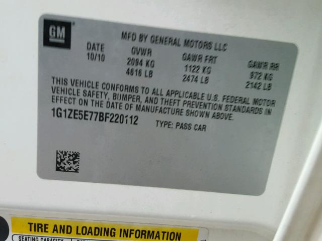 1G1ZE5E77BF220112 - 2011 CHEVROLET MALIBU LTZ 白色 照片 10