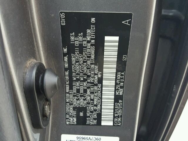 5TDBA22C75S043540 - 2005 TOYOTA SIENNA XLE GRAY photo 10