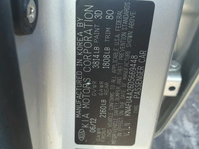 KNAFU4A26D5669448 - 2013 KIA FORTE EX SILVER photo 10