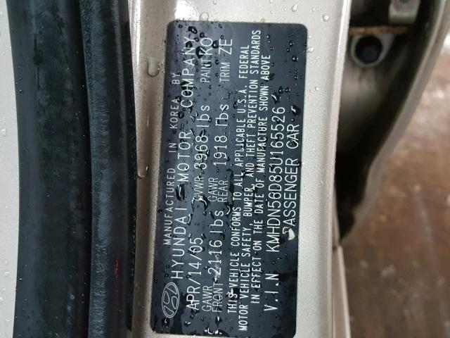 KMHDN56D85U165526 - 2005 HYUNDAI ELANTRA GL GOLD photo 10