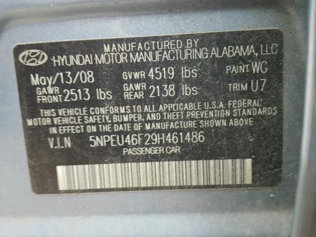 5NPEU46F29H461486 - 2009 HYUNDAI SONATA SE BLUE photo 10