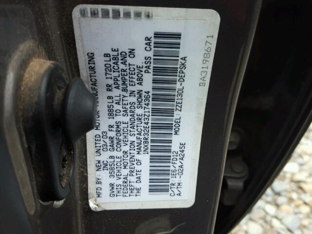 1NXBR32E43Z174364 - 2003 TOYOTA COROLLA CE GRAY photo 10