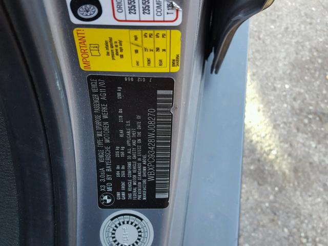 WBXPC93428WJ08270 - 2008 BMW X3 3.0SI GRAY photo 10