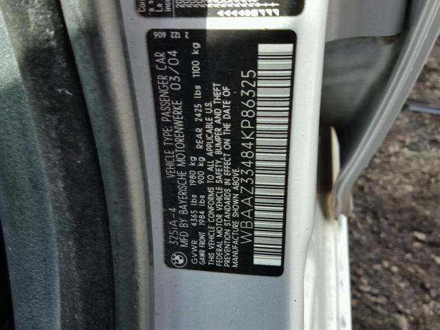 WBAAZ33484KP86325 - 2004 BMW 325 IS SUL SILVER photo 10