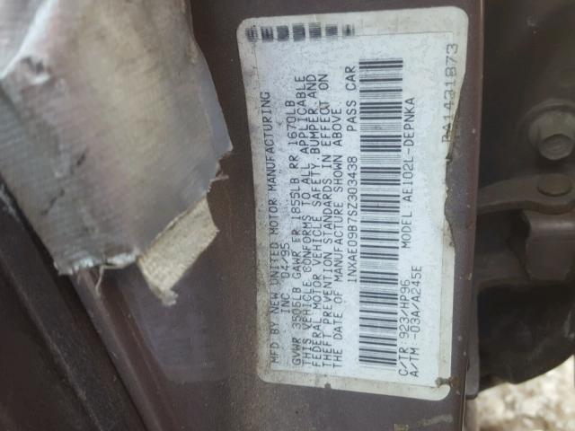 1NXAE09B7SZ303438 - 1995 TOYOTA COROLLA LE 灰色 照片 10