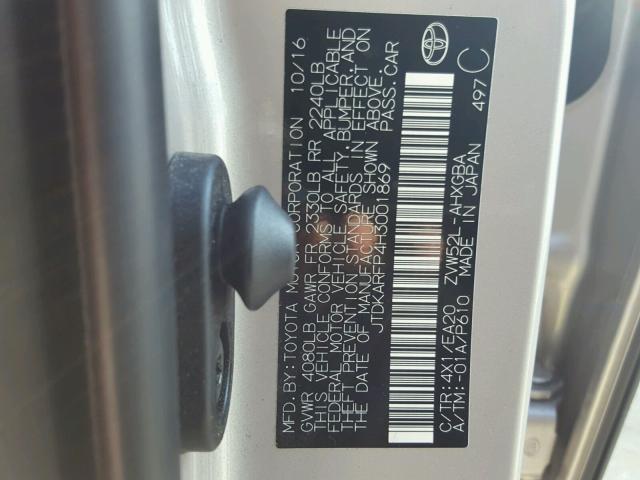 JTDKARFP4H3001869 - 2017 TOYOTA PRIUS PRIM 棕色 照片 10