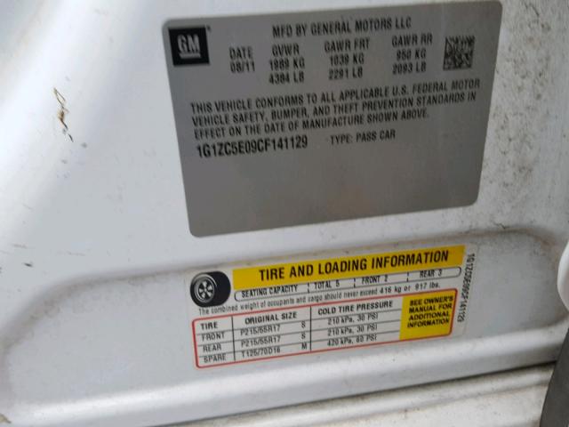 1G1ZC5E09CF141129 - 2012 CHEVROLET MALIBU 1LT 白色 照片 10