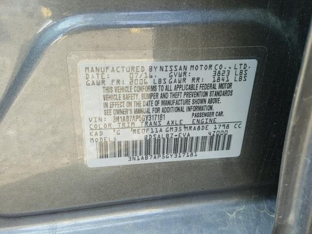 3N1AB7AP5GY317181 - 2016 NISSAN SENTRA S CHARCOAL photo 10