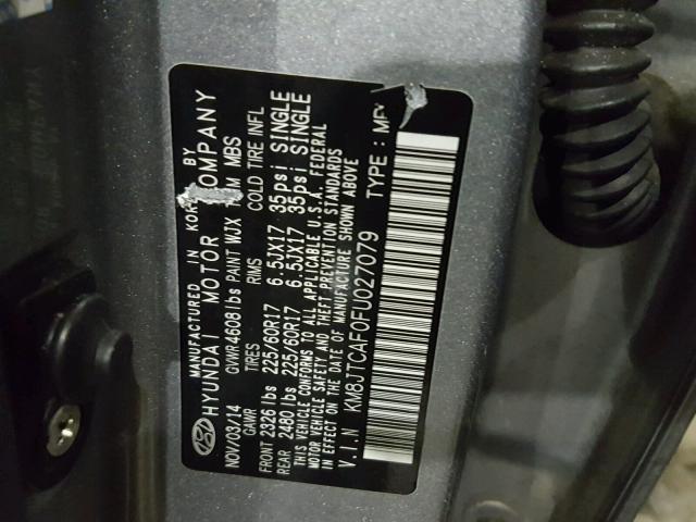 KM8JTCAF0FU027079 - 2015 HYUNDAI TUCSON GLS GRAY photo 10