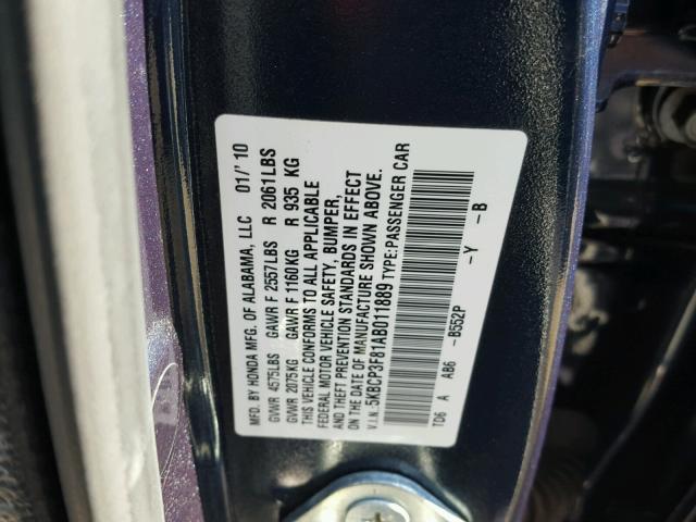 5KBCP3F81AB011889 - 2010 HONDA ACCORD EXL BLUE photo 10