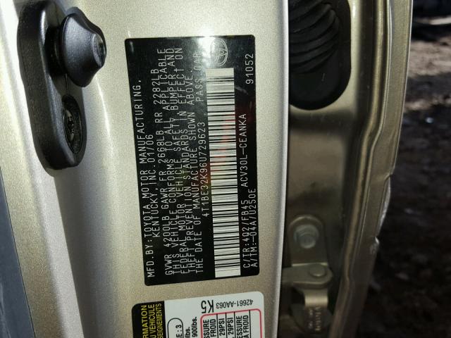 4T1BE32K96U729623 - 2006 TOYOTA CAMRY LE GOLD photo 10