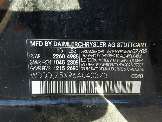 WDDDJ75X96A040373 - 2006 MERCEDES-BENZ CLS 500C BLACK photo 10