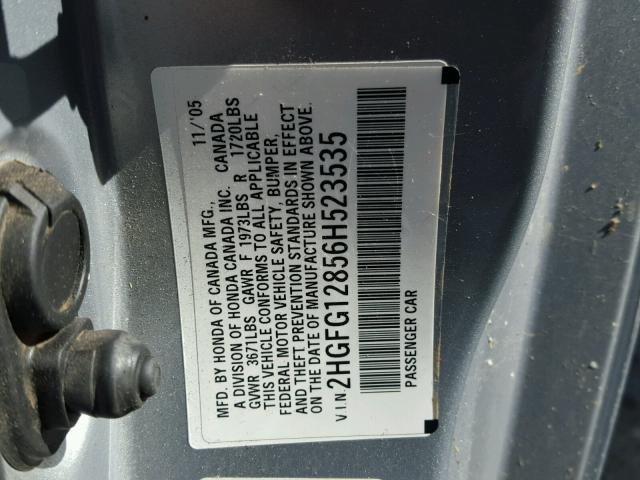 2HGFG12856H523535 - 2006 HONDA CIVIC EX SILVER photo 10