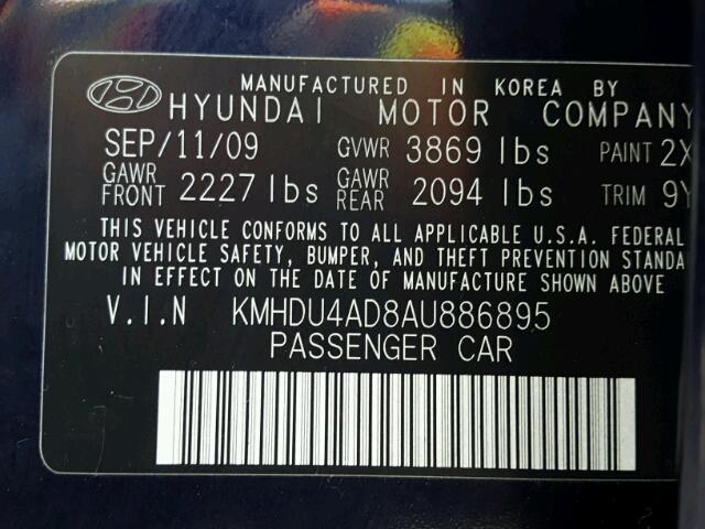 KMHDU4AD8AU886895 - 2010 HYUNDAI ELANTRA BL BLUE photo 10