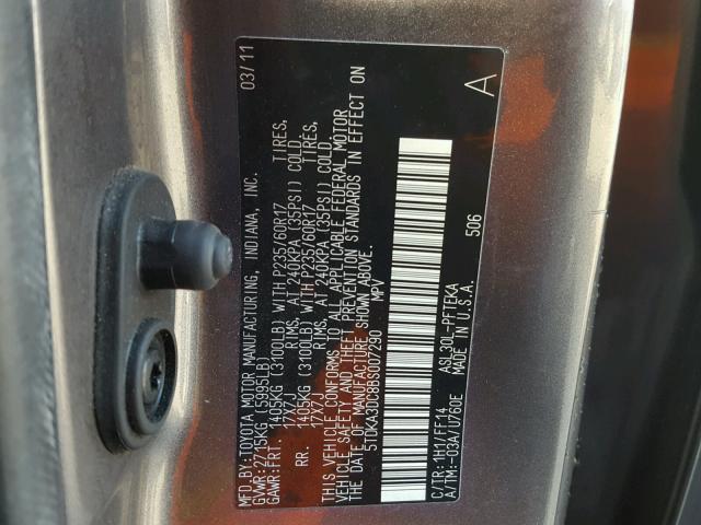 5TDKA3DC8BS007290 - 2011 TOYOTA SIENNA BAS CHARCOAL photo 10