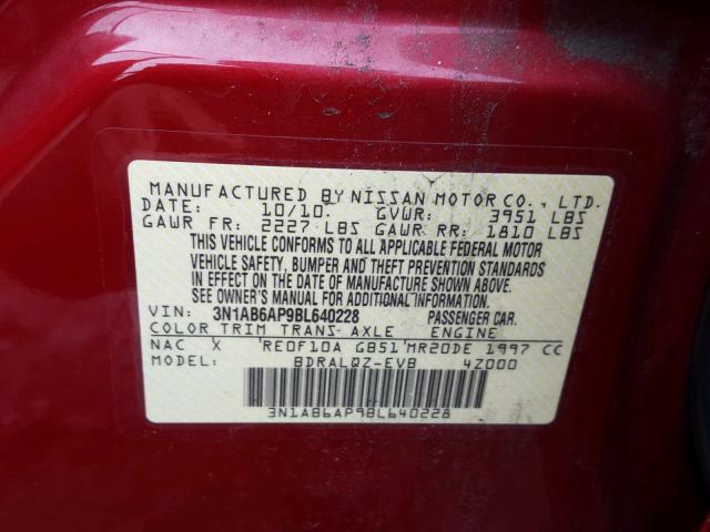 3N1AB6AP9BL640228 - 2011 NISSAN SENTRA 2.0 RED photo 10