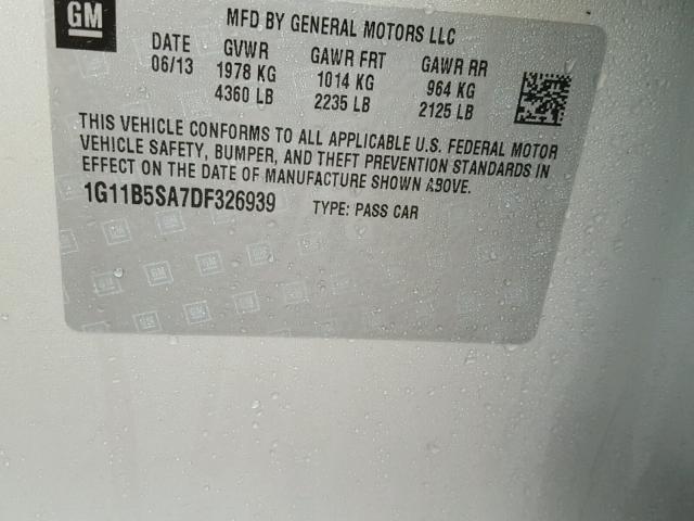 1G11B5SA7DF326939 - 2013 CHEVROLET MALIBU LS 银色 照片 10