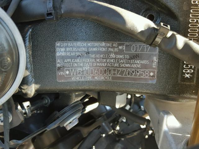 WB10D6000HZ709958 - 2017 BMW S 1000 RR GRAY photo 10