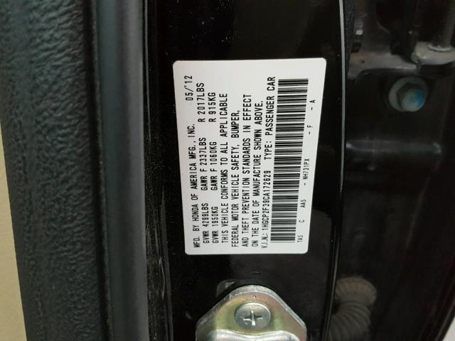 1HGCP2F39CA172629 - 2012 HONDA ACCORD LX BLACK photo 10