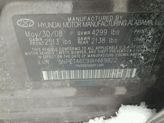 5NPET46C99H469822 - 2009 HYUNDAI SONATA GLS BROWN photo 10