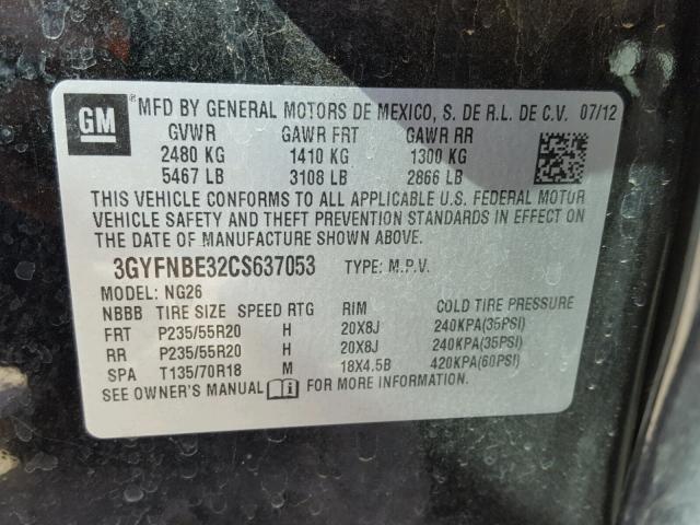 3GYFNBE32CS637053 - 2012 CADILLAC SRX PERFOR 黑色 照片 10