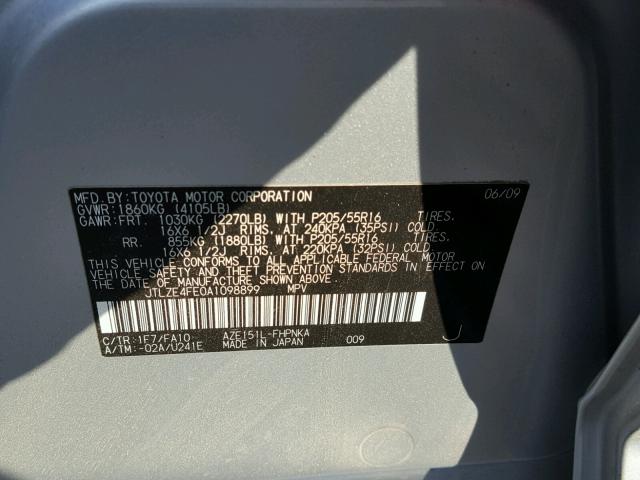 JTLZE4FE0A1098899 - 2010 TOYOTA SCION XB 银色 照片 10