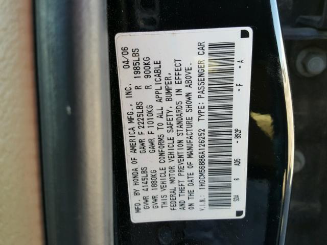 1HGCM56886A126252 - 2006 HONDA ACCORD EX BLACK photo 10