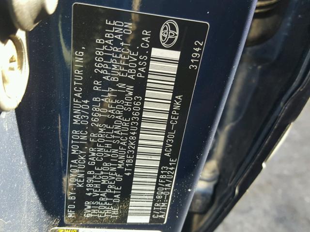 4T1BE32K84U336063 - 2004 TOYOTA CAMRY LE BLUE photo 10