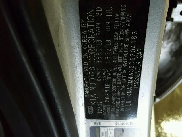 KNADM4A33D6204183 - 2013 KIA RIO LX Արծաթագույն լուսանկար 10