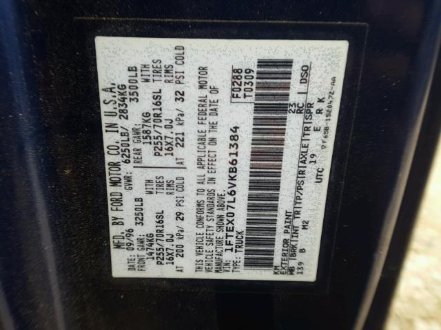 1FTEX07L6VKB61384 - 1997 FORD F150 Bleu photo 10