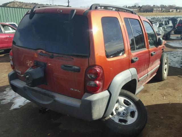 1J4GL48K45W586526 - 2005 JEEP LIBERTY SP ORANGE photo 4