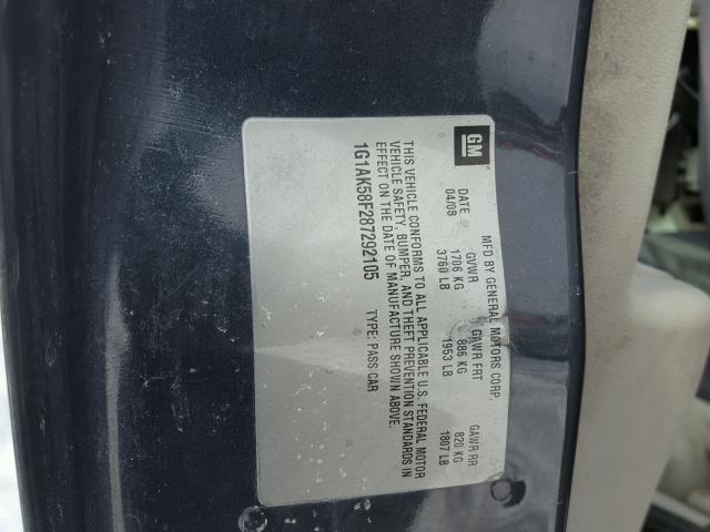 1G1AK58F287292105 - 2008 CHEVROLET COBALT LS CHARCOAL photo 10