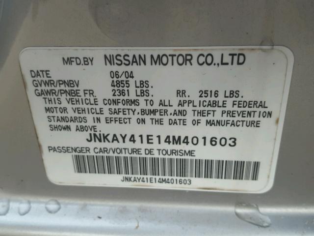 JNKAY41E14M401603 - 2004 INFINITI M45 SILVER photo 10