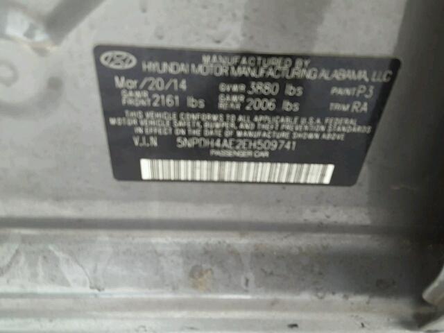 5NPDH4AE2EH509741 - 2014 HYUNDAI ELANTRA SE GRAY photo 10