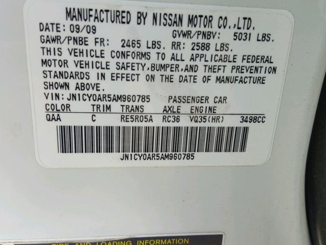 JN1CY0AR5AM960785 - 2010 INFINITI M35 BASE WHITE photo 10